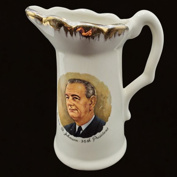 Lyndon B Johnson 2 Pc Set Creamer Saucer McCoy Pottery LBJ 36th President - Picture 2 of 8